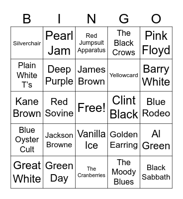 Artists with colorful names Bingo Card
