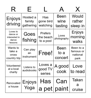 Time to relax Bingo Card