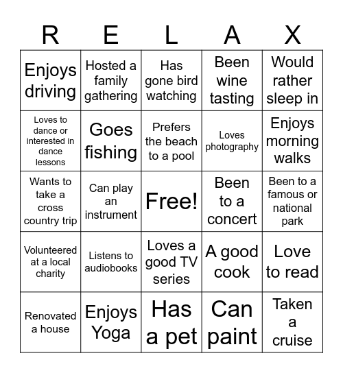 Time to relax Bingo Card