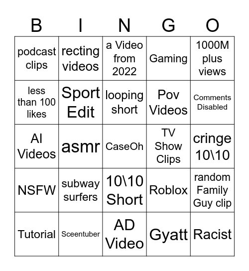 Untitled Bingo Card