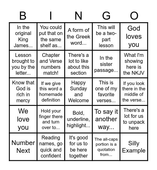 John's Preaching BINGO Card