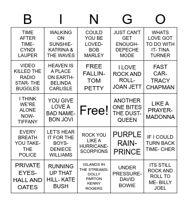 80's Part 1 Bingo Card