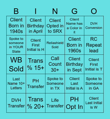 SRO Bingo Card