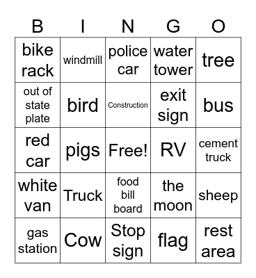 Road Trip Bingo Card