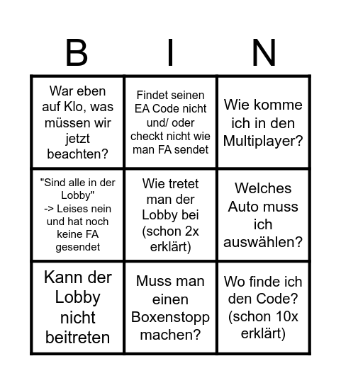 Rookie Fragen mit 40 Mann Bingo Card