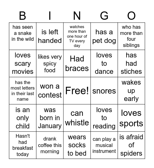 Find someone who Bingo Card