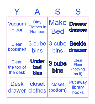 Clean! That! Room! Bingo Card