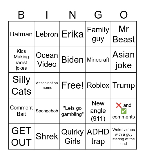 Bing go board Bingo Card