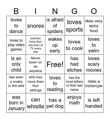 Find someone who Bingo Card