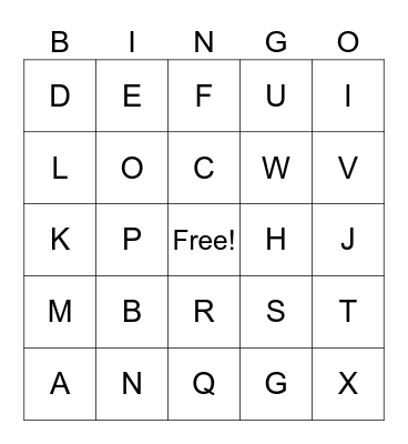 ALPHABET Bingo Card