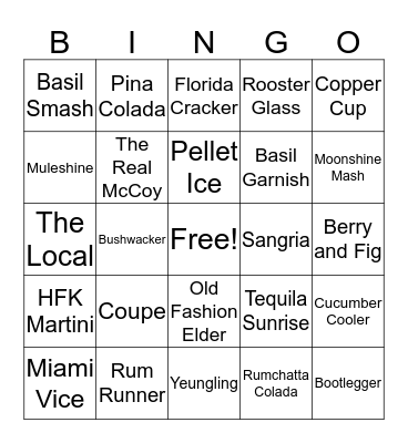 HFK BAR DRINK BINGO Card