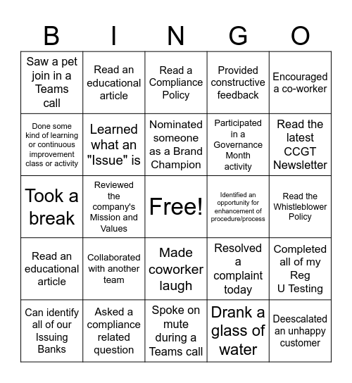 Governance Bingo 2024 Bingo Card