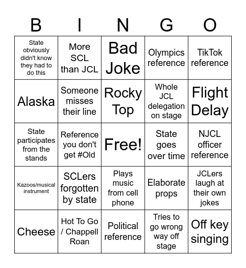 Roll Call Bingo Card