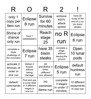 RISK OF RAIN Bingo Card