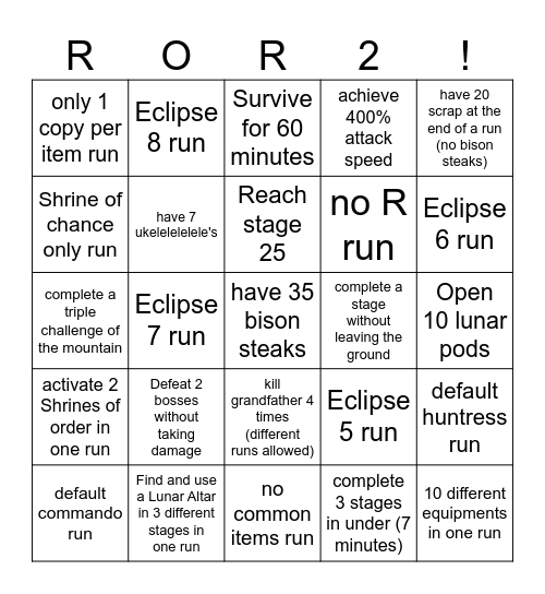 RISK OF RAIN Bingo Card