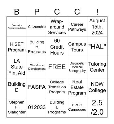 ALL ABOUT BPCC BINGO! Bingo Card