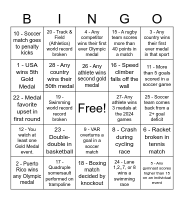 CW's Olympic Bingo Card