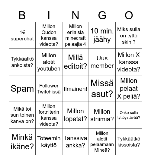 Strim Bingo Card