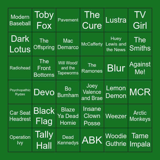 My Music Taste bingo Card