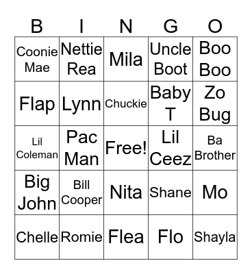 Smith Family Bingo Card