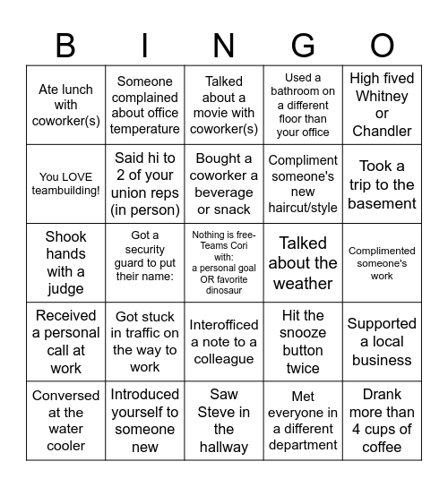 Trial Court Bingo Card