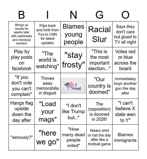 Boomer Election Night Bingo Card