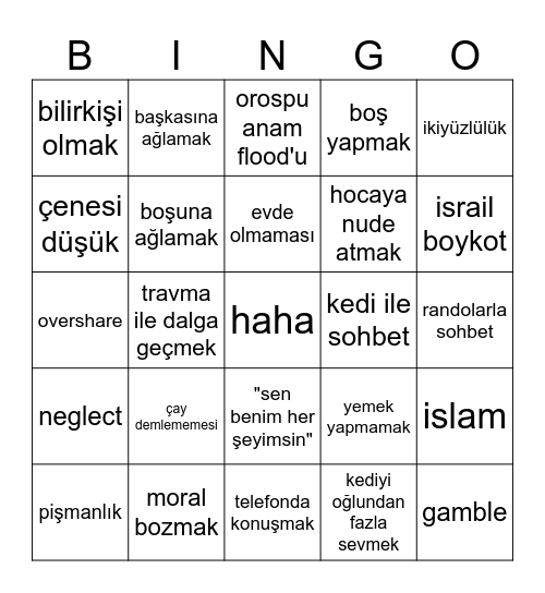 Anzu'nun Orospu anasının Bingo Card