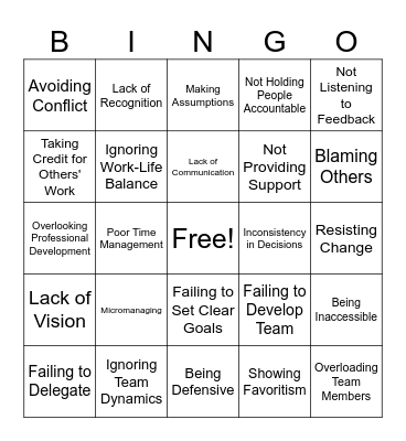 2.1a: Leadership Mistakes Bingo Card