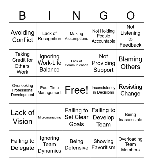 2.1a: Leadership Mistakes Bingo Card