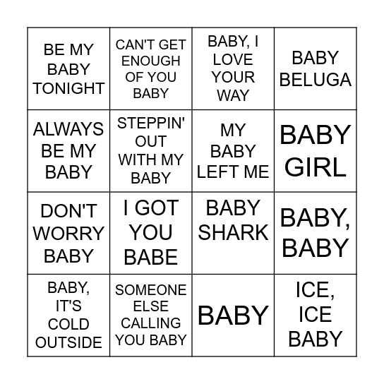 *** "BABY" BINGO  *** Bingo Card