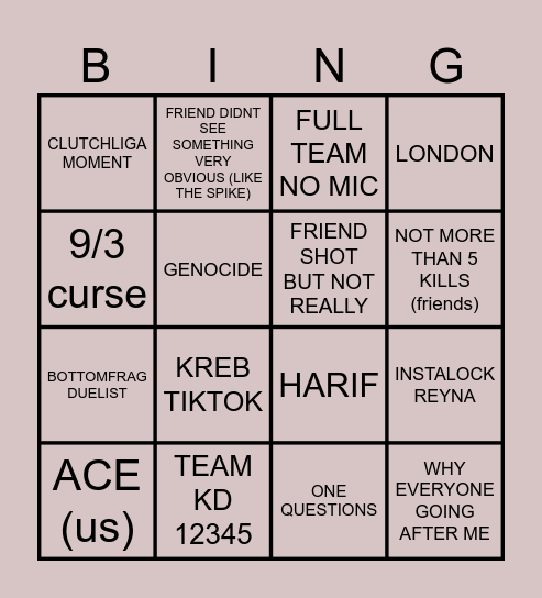 VALORANT BINGO Card