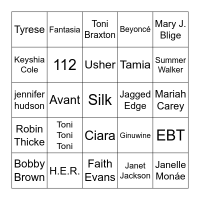 R & B Bingo Card