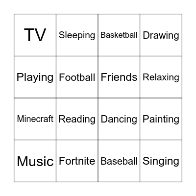 Hobbies Bingo Card