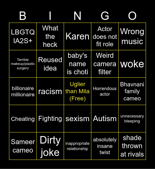 bhavnani bingo Card