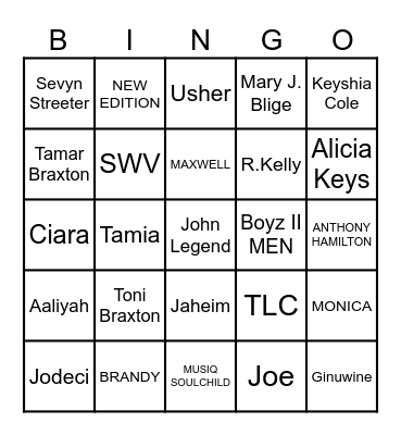 R&B Bingo Card