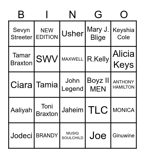 R&B Bingo Card