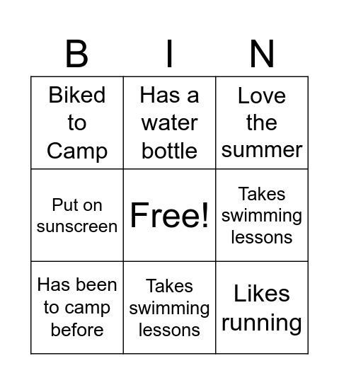 Triathlon Bingo Card