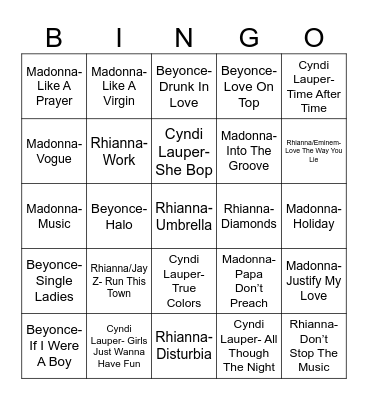 Radio Bingo Female Icon Battles Bingo Card