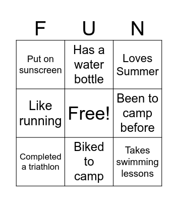 Welcome to Camp Bingo Card