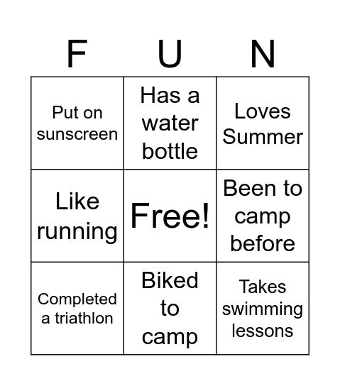 Welcome to Camp Bingo Card