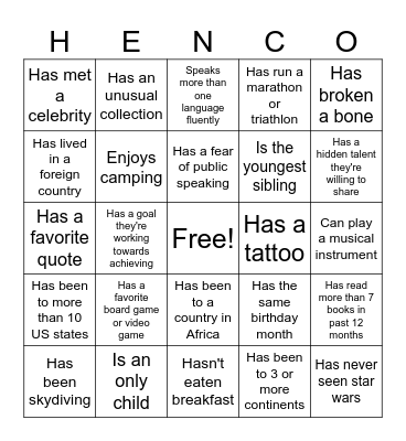 RS Co-worker Connect Bingo Card