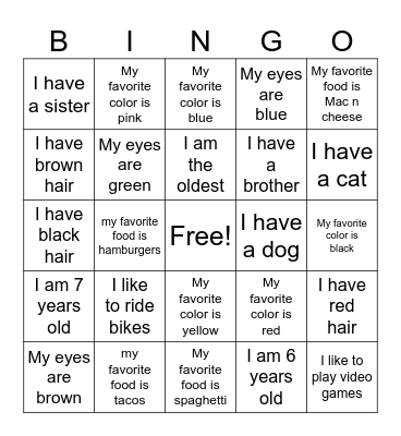 Who Am I Bingo Card