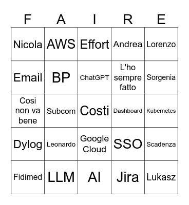 Alessandra Bingo Card