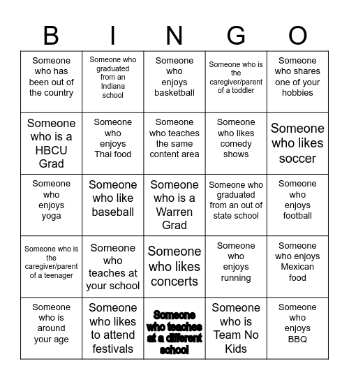 New Teacher Luncheon Bingo Card