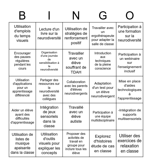 Activité brise-glace: Bingo de la neurodiversité Bingo Card