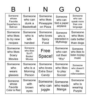 ICEBREAKER Bingo Card