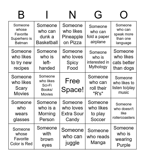 ICEBREAKER Bingo Card