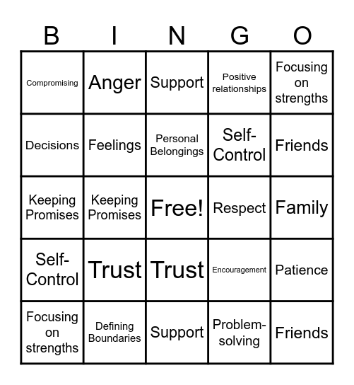 Boundaries Bingo Card