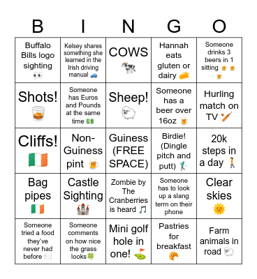 Ireland Bingo Card