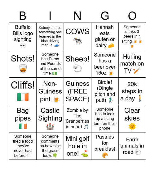 Ireland Bingo Card